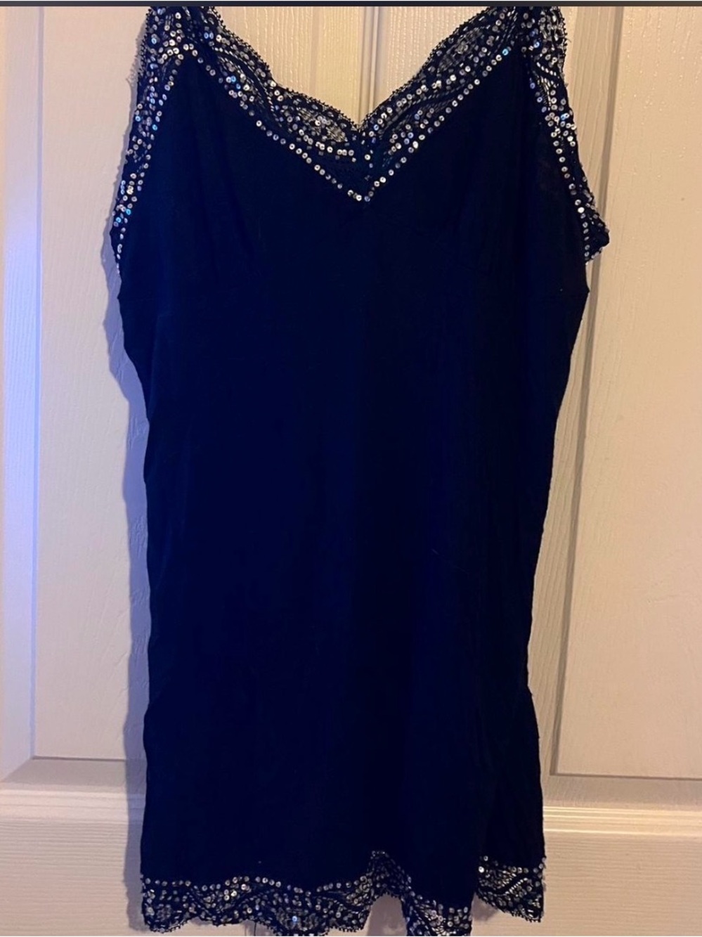 Navy Beaded V-Neck Tank